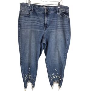 Lane Bryant Whiskering Distroyed Hem Faux Pearl Accents Women's Jeans 22 NWT